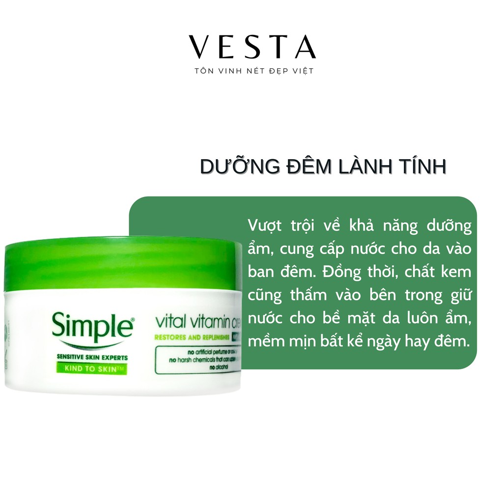 Kem Dưỡng Ban Đêm Dưỡng Ẩm Simple Cho Da Vital Vitamin Night Cream 50ml