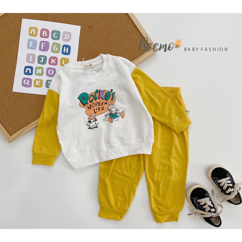 Bộ cotton unisex cho bé, bộ thun hoạ tiết hoạt hình siêu yêu