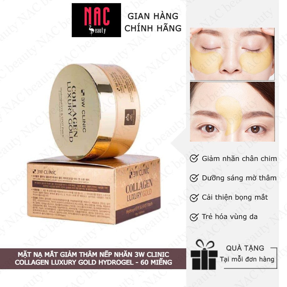 Hộp 60 miếng Mặt nạ đắp mắt giảm quầng thâm và nếp nhăn 3W Clinic Collagen Luxury Gold Hydrogel Eye &amp; Spot Patch