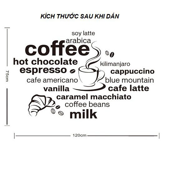 Decal dán tường trang trí quán cafe, coffee - tách cà phê AmyShop