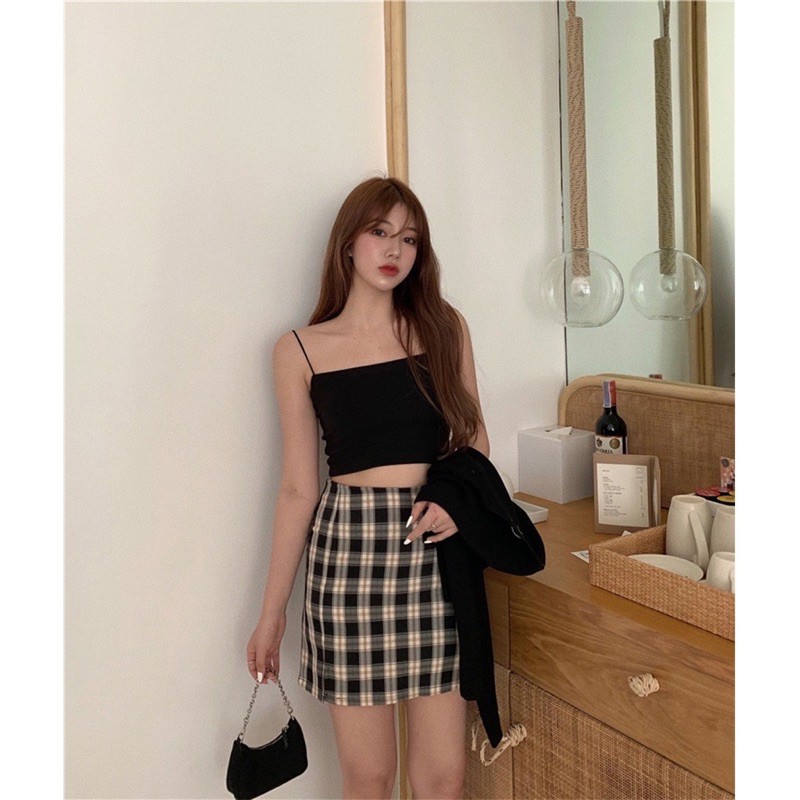 Áo hai dây, áo hai dây sợi bún croptop đa năng thun gân siêu dãn