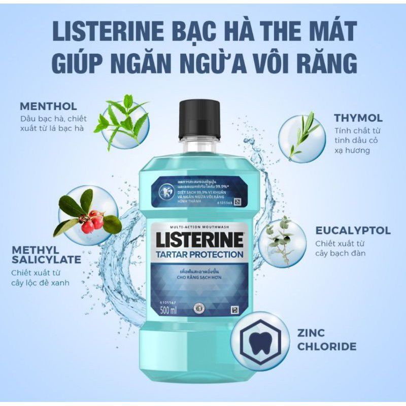 Nước súc miệng Listerine Tartar Protection 500ml chống mảng bám