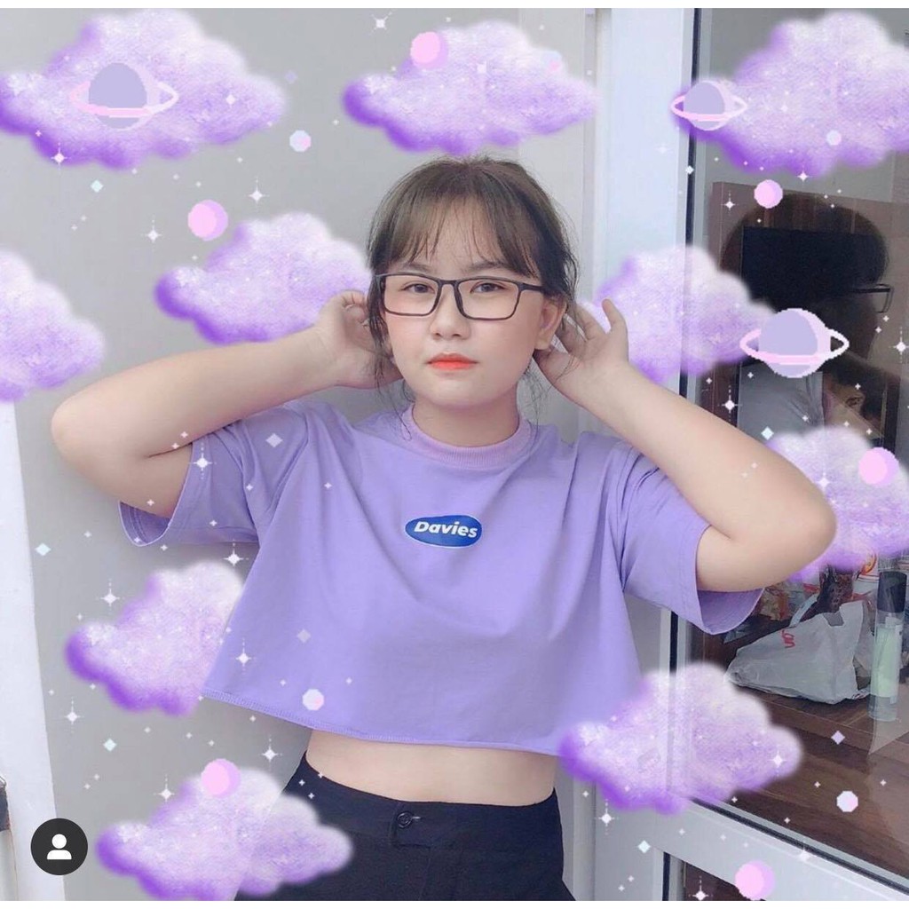 (VIDEO THẬT)Áo Croptop thun tay ngắn màu tím dễ thương