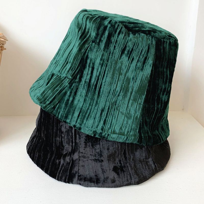 Nón Bucket Chất Liệu Nhung Màu Sắc Trơn Phong Cách Vintage Nhật Bản Cho Nữ