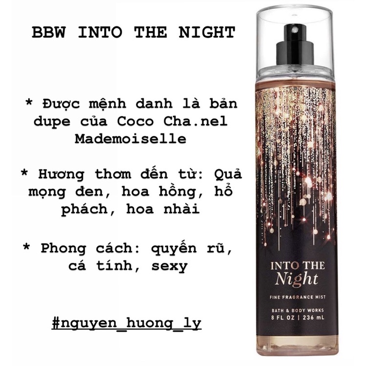 XỊT THƠM BODY MIST BATH AND BODY WORKS INTO THE NIGHT