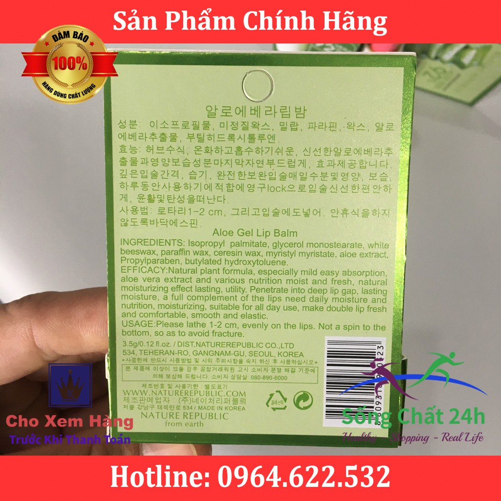 SON DƯỠNG MÔI LÔ HỘI CHỐNG NẺ ALOE VERA 92% - Sống Chất 24h