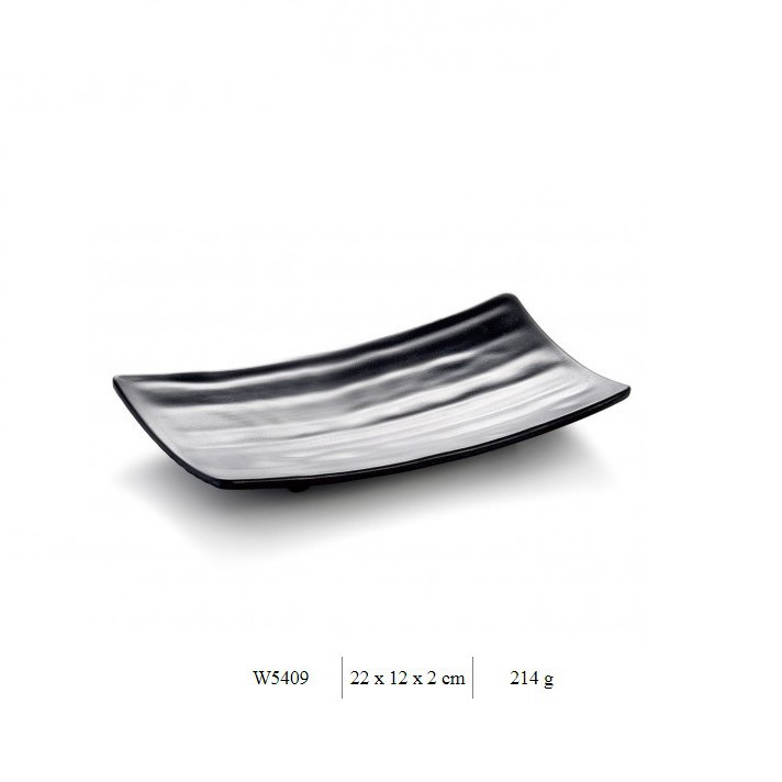 [h2kshop.vn] Đĩa màu đen cao cấp hình chữ nhật có 4 chân bày khai vị rất đẹp kiểu Hàn Quốc 22*12 cm 5409
