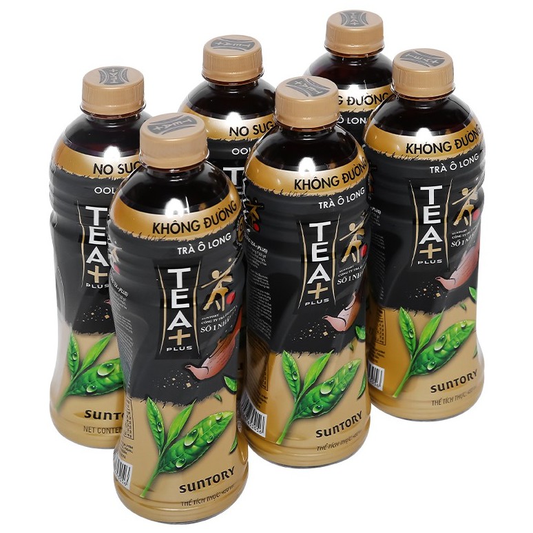 Lốc 6 chai trà ô long Tea Plus không đường 455ml