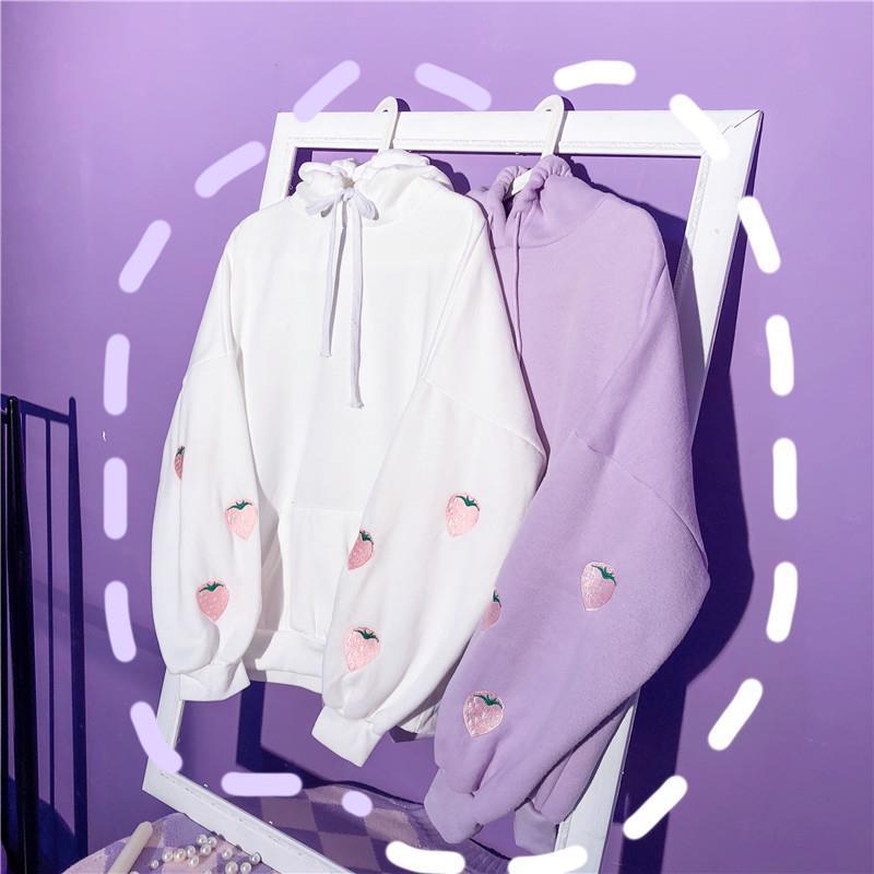 Áo gile/ Áo hoodie thêu quả dâu/ Áo sơ mi dáng rộng thời trang Nhật Hàn cho nữ