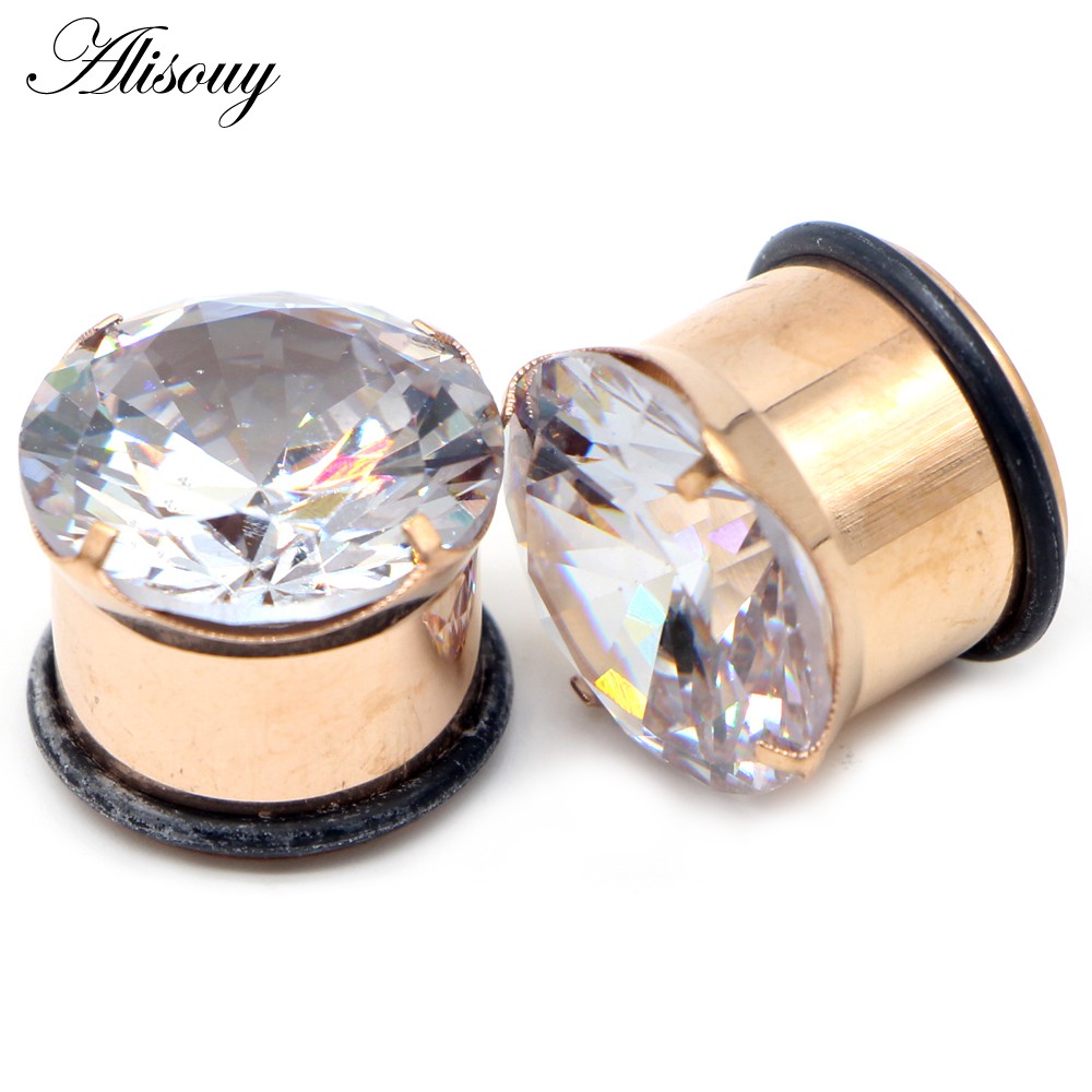 Alisouy 2 Chiếc Punk Thép Không Gỉ Pha Lê Zircon Tai Đường Hầm Cắm Vít Phù Hợp Với Tai Máy Đo Thịt Dụng Cụ Mở Rộng Tai Xuyên Cơ Thể Trang Sức