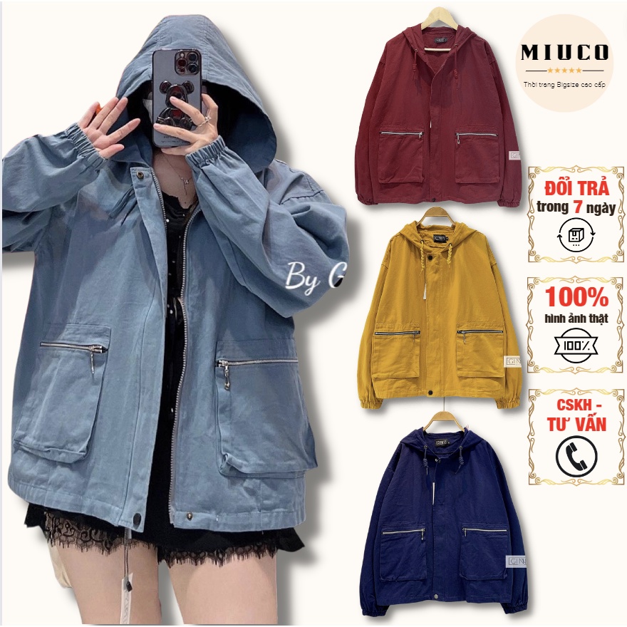 Áo khoác chống nắng kaki phối túi zip form rộng, có túi trong to, áo khoác tặng mẹ, áo khoác mặc cặp với mẹ CP-07 MIUCO