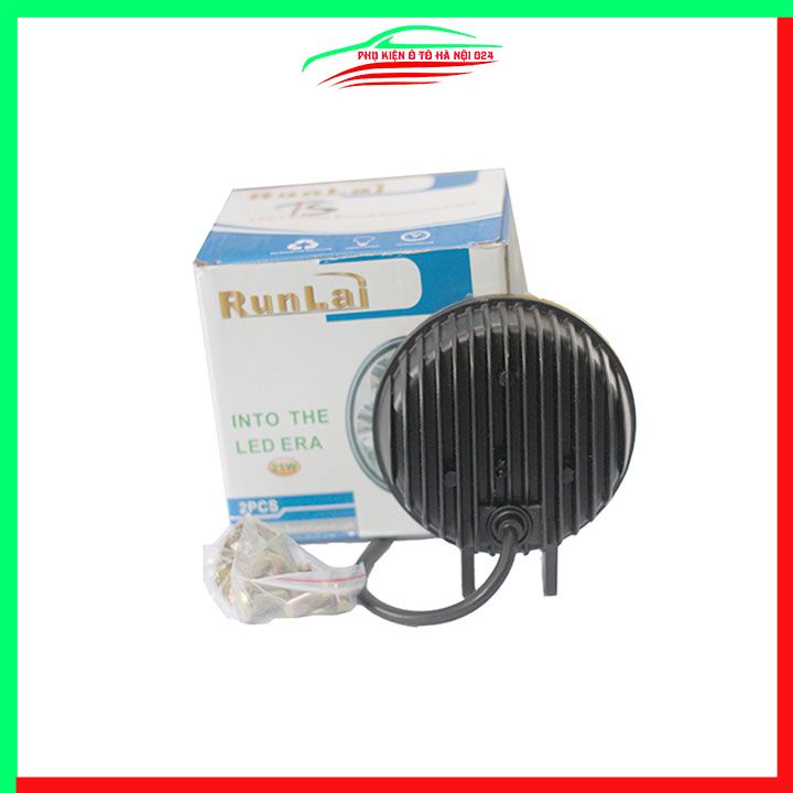 Bộ 2 đèn trợ sáng runlai 7 mắt tròn 11cm cho xe máy ô tô máy xúc máy công trình dùng điện 12/24V