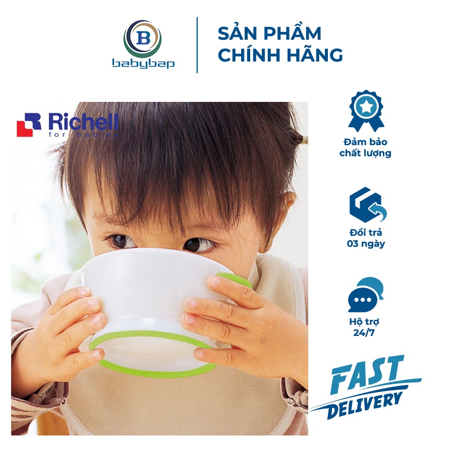 Chén Ăn Dặm Richell Có Nắp 200ml Tay Cầm Và Đế Chống Trơn, Cách Nhiệt Tốt