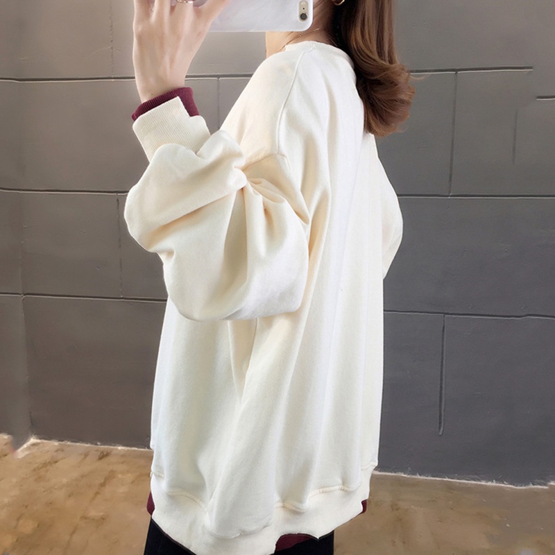 Áo Sweater Tay Dài Cổ Tròn Dáng Rộng Phong Cách Đường Phố Cho Nữ