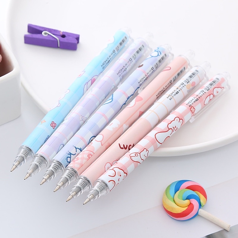 Bút Bi Bấm màu pastel 0.5mm cute dễ thương, bút gel bấm mực đen nhanh khô Ếch Ộp Vpp
