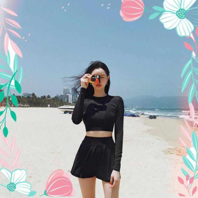 Áo Tắm 2 Mảnh Hàn Quốc Bikini Dài Tay Che Nắng Kín Đáo  ྇ ༴