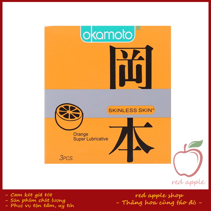 Bao Cao su Okamoto Skinless Skin Orange Lubricated Siêu Mỏng, Hương Cam (Hộp 3 Cái) - red apple shop