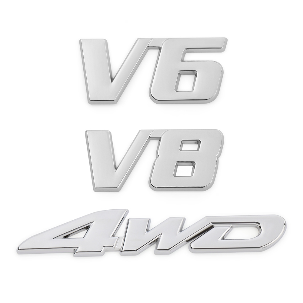 Decal kim loại nổi 3D 4WD V6 V8 dán xe hơi