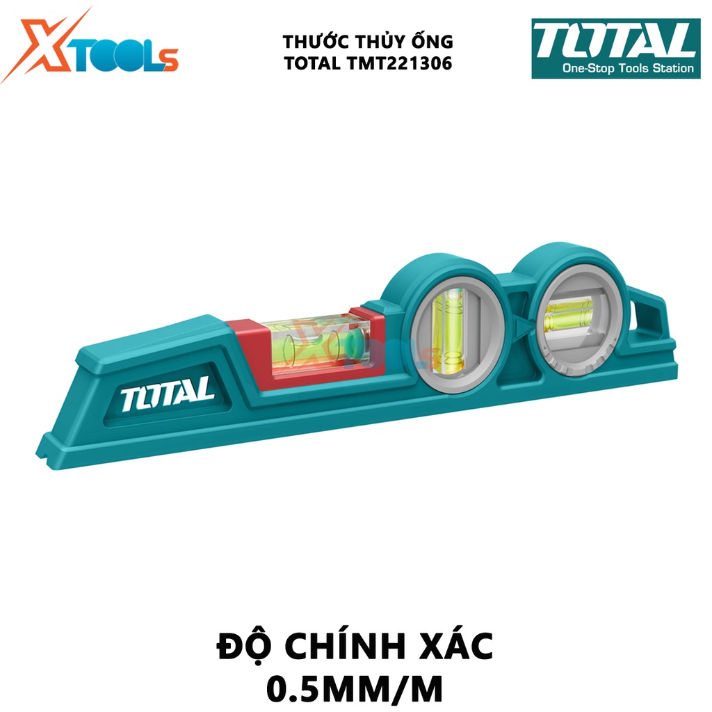 Thước thủy ống TOTAL TMT221306 | thước nivo Chiều dài 24,5cm, Độ chính xác 0,5mm, Bề mặt đáy nghiền mịn, Thân thước bằng