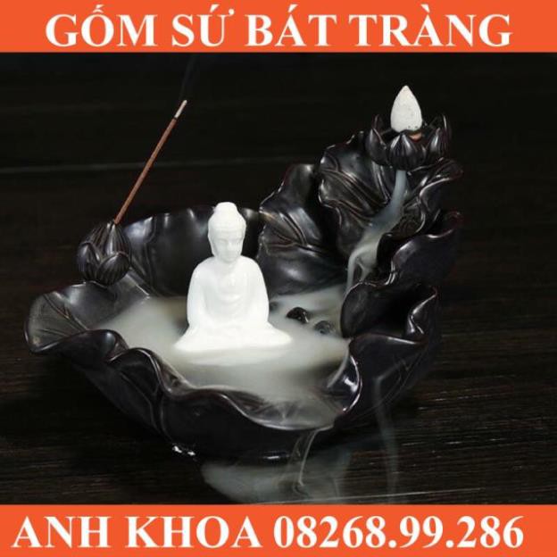 Thác khói trầm hương Phật Toạ Sen - Gốm sứ Bát Tràng Anh Khoa