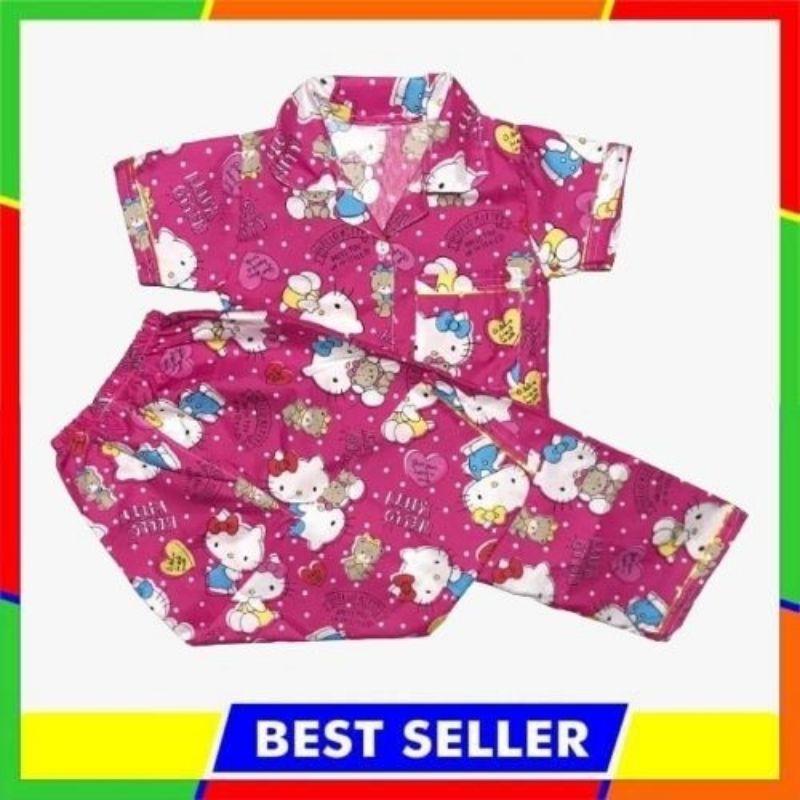 Bộ Đồ Ngủ Pijama In Hình Hello Kitty Cho Bé 6-12 Tuổi