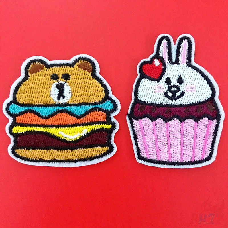 Miếng vá ủi/thêu trang trí quần áo hình bánh hamburger brown/cupcake cony DIY