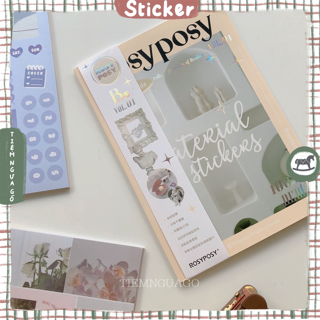 Sticker Book 20 Trang RosyPosy Hình Dán Deco Sticker Dán Sổ, Sticker Trang Trí Sổ Bullet Journal Sổ Tay - Tiệm Ngựa Gỗ