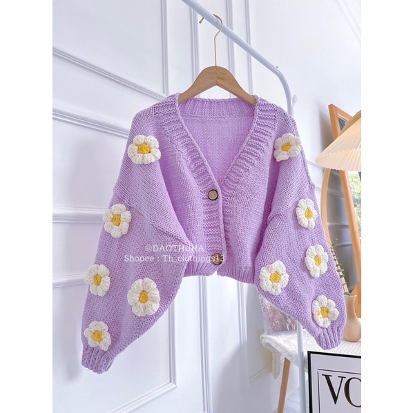 Áo len croptop hoa nổi