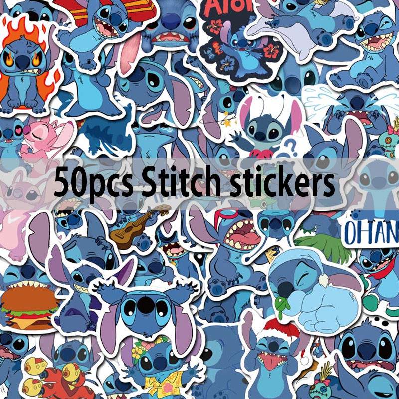 Bộ 50 miếng dán chống thấm nước hình Stitch cho ván trượt