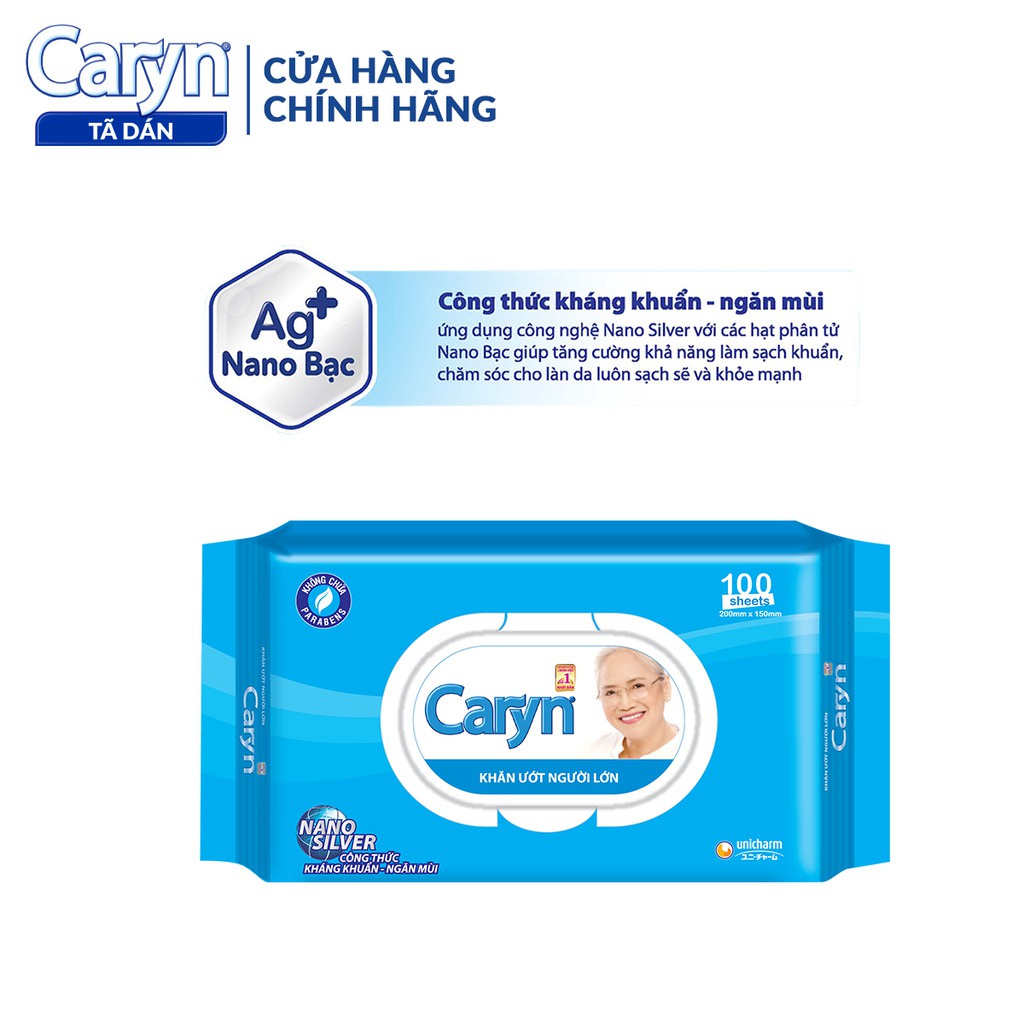 Combo 3 gói Khăn ướt Caryn 100 miếng /gói - Công thức kháng khuẩn - ngăn mùi