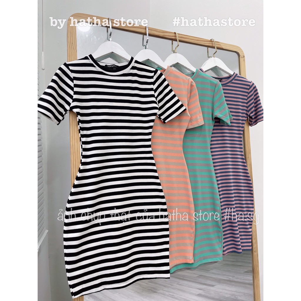 ĐẦM BODY THUN SỌC MÀU NGANG TAY NGẮN KÈM ẢNH THẬT