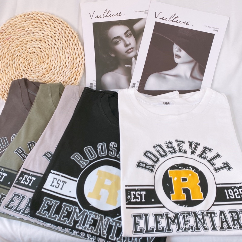 Áo phông 3158, áo thun tay lỡ form rộng chất cotton in hình R vàng