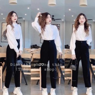 Áo sơ mi trắng cổ tàu bo tay siêu xinh công sở