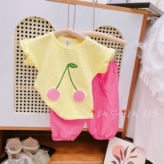 Xả Set cherry quần chấm bi bé gái