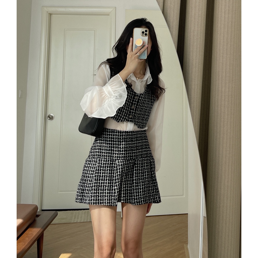 (ảnh thật) Audrey Set dạ kẻ 3 món 885 | BigBuy360 - bigbuy360.vn