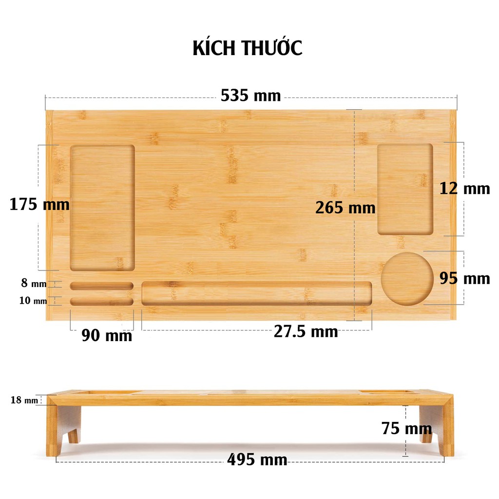 Kệ Đỡ Màn Hình Máy Tính Monitor Để Bàn Làm Việc Bằng Gỗ Tre Tự Nhiên Việt Nam - Tiện Lợi, Thân Thiện Môi Trường