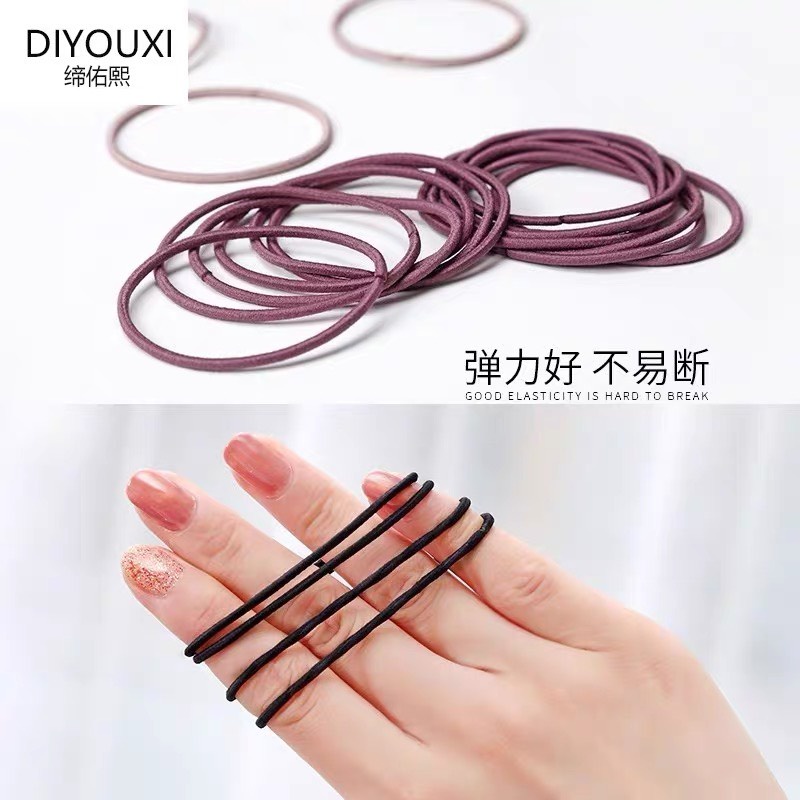 Dây cột tóc set 100 sợi co giãn nhiều màu, thun buộc tóc kèm túi zip phong cách hàn quốc MINIGIRL D1