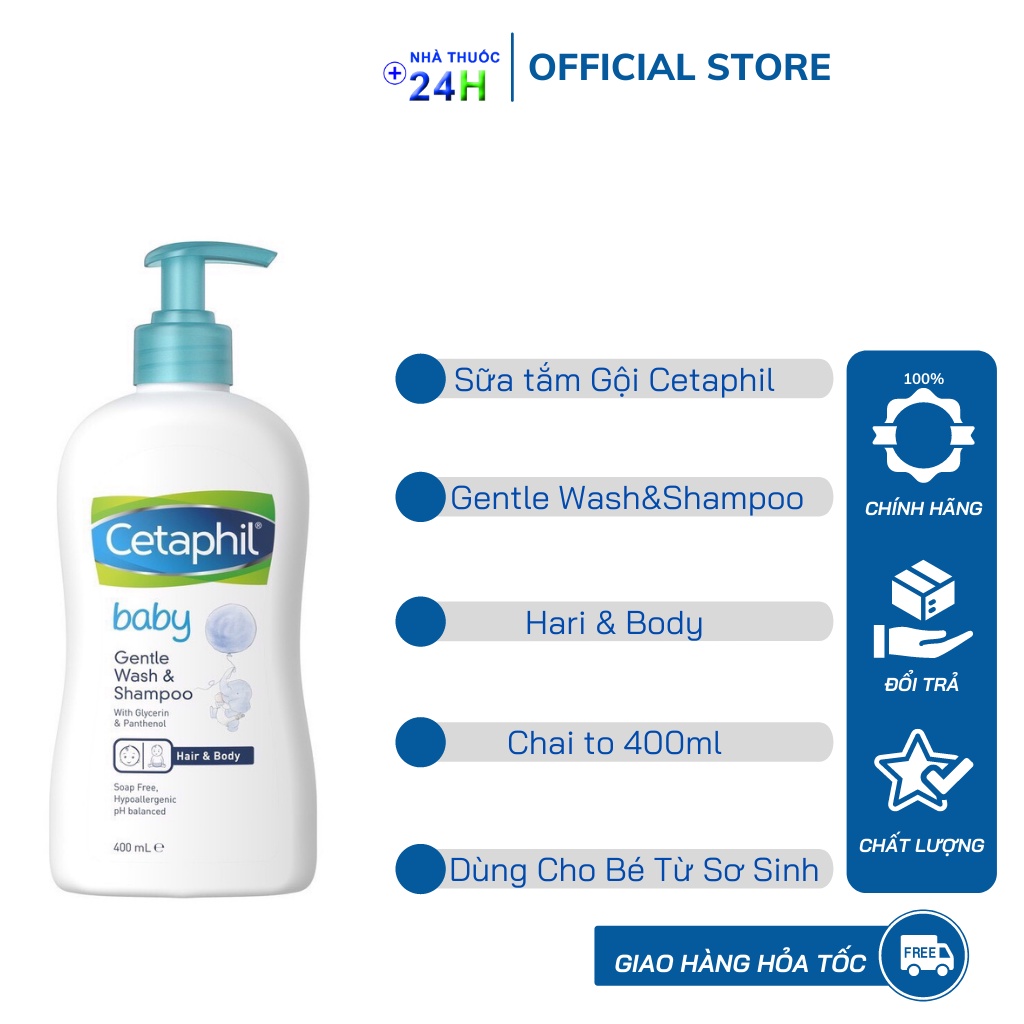 Sữa Tắm Gội Dành Cho Bé Cetaphil Baby Gentle Wash Shampoo 400ml.Chính Hãng Có Quà Tặng