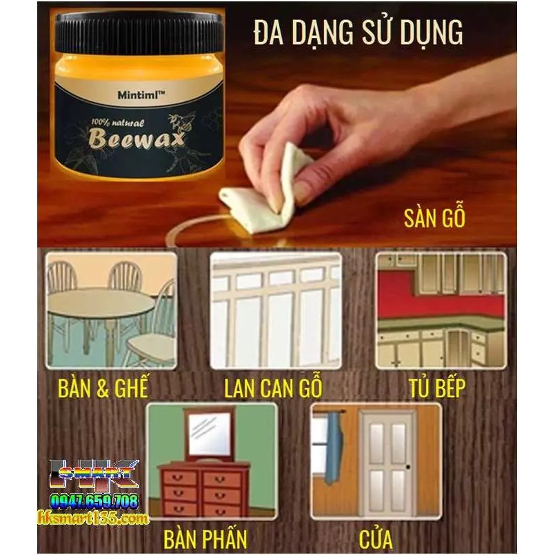 Sáp Ong Beewax Đánh Bóng Đồ Gỗ, Sáp Tự Nhiên Làm Bóng Bàn Ghế Gỗ - Tủ Gỗ - Sàn Gỗ, Sáp Lau Gỗ Đa Năng