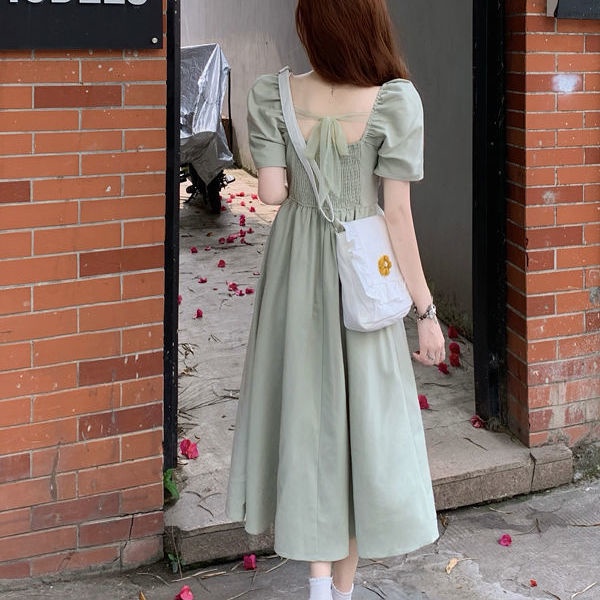 Đầm Dáng Dài Màu Xanh Lá Phong Cách Pháp Thời Trang Mùa Hè Hàng Mới 2022 Dành Cho Bạn Nữ