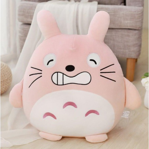 Chăn Gối Văn Phòng Totoro Tròn Biểu Cảm, Chu Môi, Cười Mỉm, Nhe Răng Màu Xám, Màu Hồng. Gấu Bông Đẹp Cho Bé