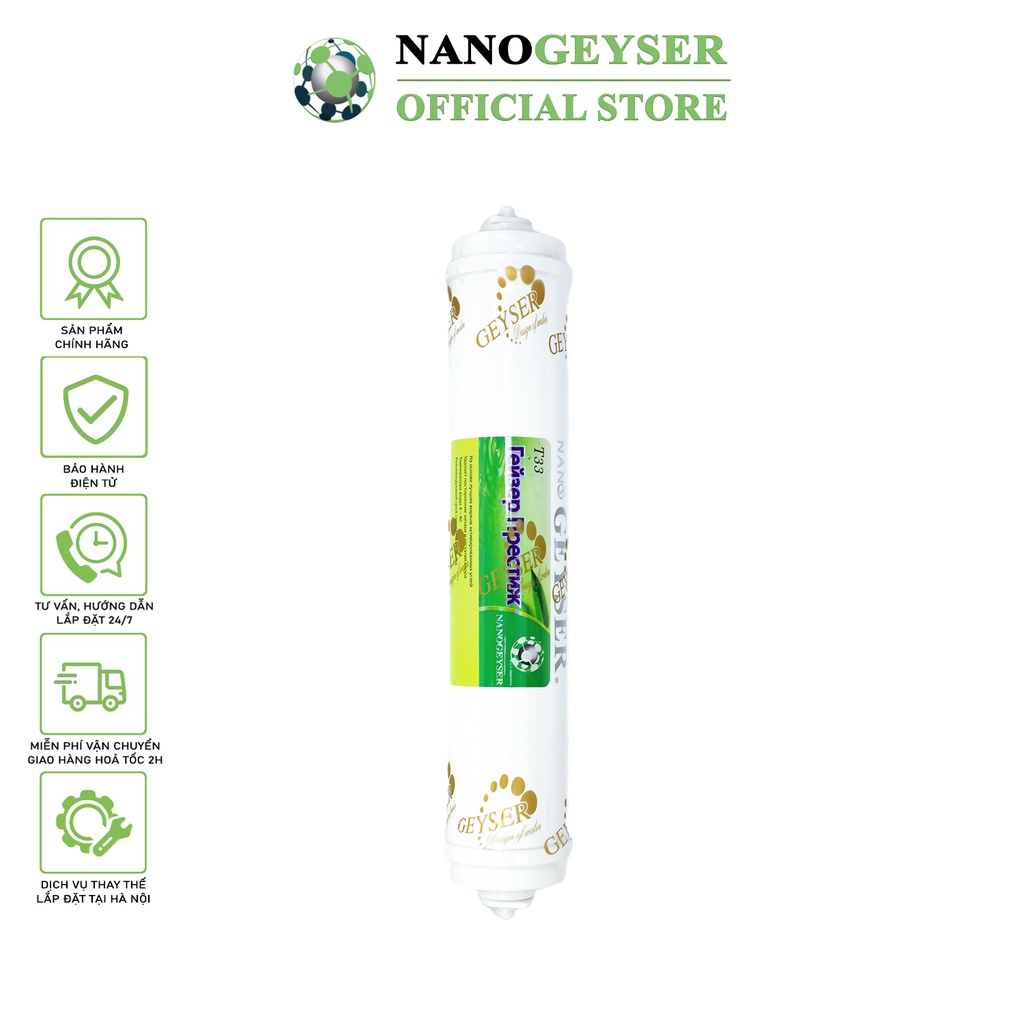 Lõi T33 Small Nano Geyser, Khử mùi cho nước, Dùng cho các dòng máy lọc nước RO, NANO, UF, Geyser, Kangaroo, Karofi, Aqua