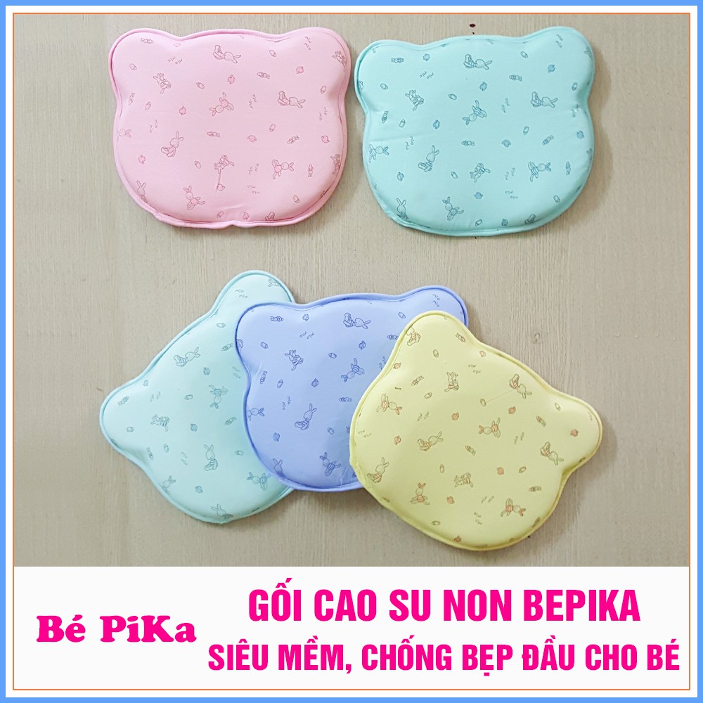 Gối cao su non BEPIKA chống méo, gối chống bẹp đầu tai gấu siêu mềm cho bé sơ sinh
