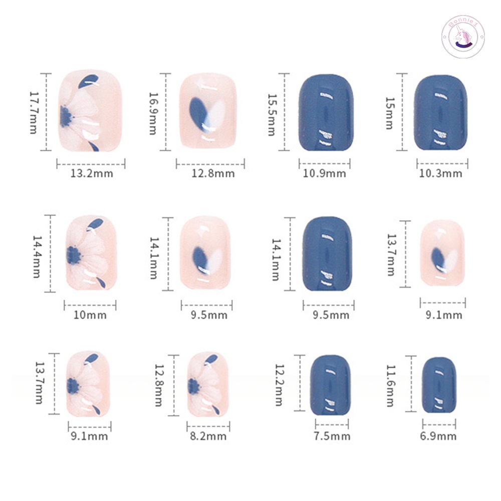 Bộ 24 Móng Tay Giả Màu Xanh Dương Bóng Trang Trí Hoa Thời Trang Pháp Cho Nữ