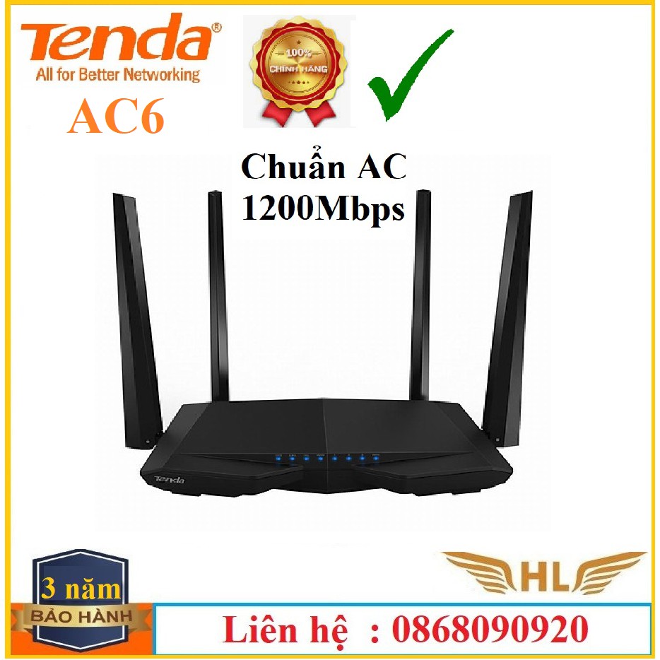 Bộ Phát Wifi chuẩn AC tenda AC6 chuẩn AC12000-Hàng Chính Hãng