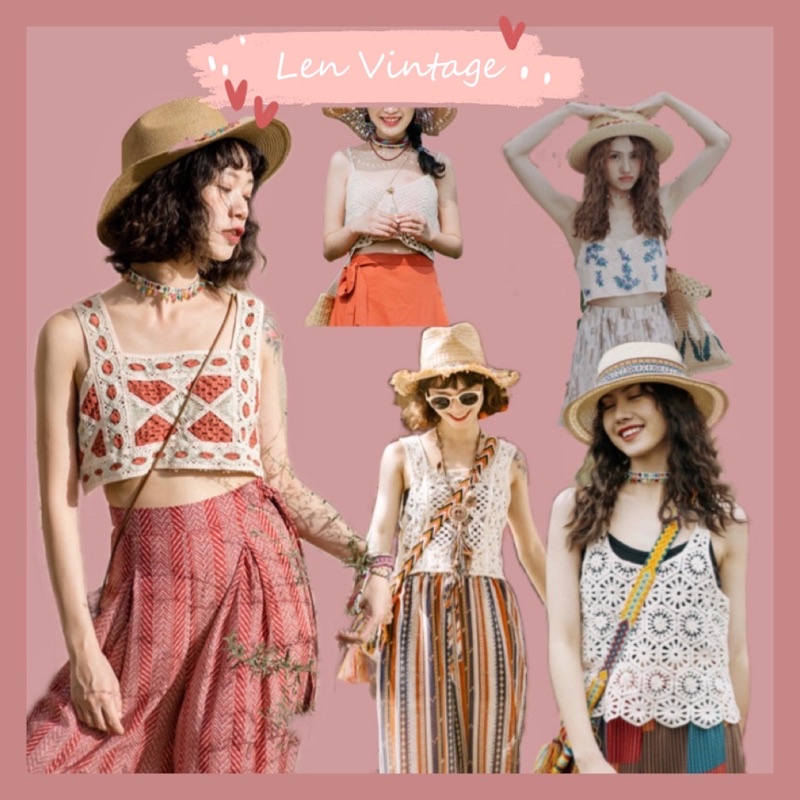 AD/Áo bohochic ren móc vintage phong cách bohemian cá tính hai dây du lịch  retro Hàn Quốc ulzzang sinh viên lenvintage