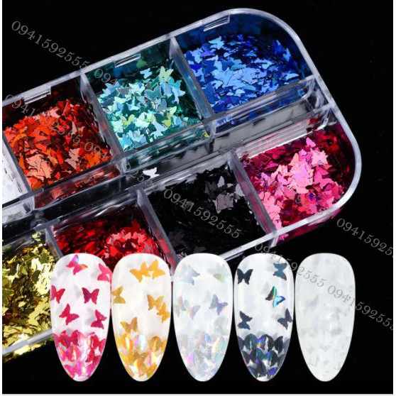 Khay 12 màu charm bướm trang trí móng