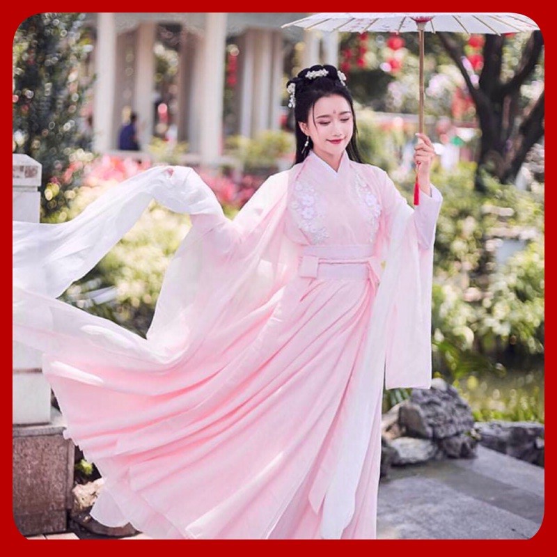 CÓ SẴN hán phục cổ trang trung quốc hanfu hồng ren hoa