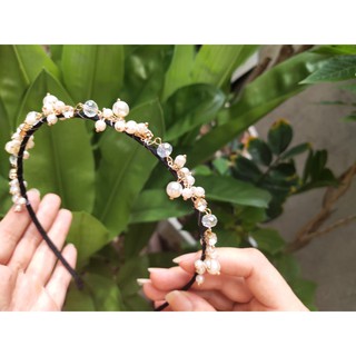 Siêu hot - Bờm tóc đính đá/ngọc lấp lánh- Blue&White
