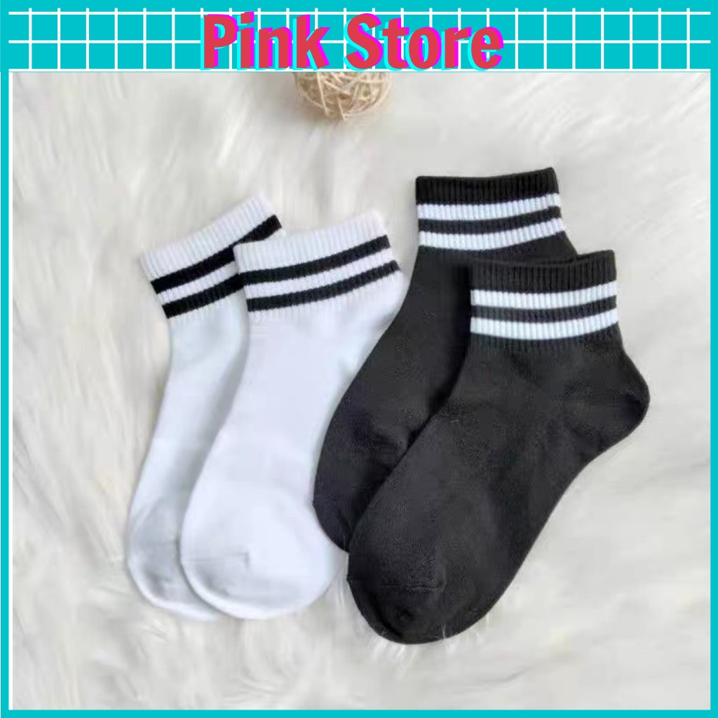 Tất Vớ Nữ Cổ Ngắn Hàn Quốc Trắng Đen Cotton Mềm Thoáng Co Giãn Tốt Free Size PINK STORE